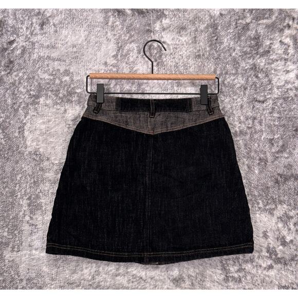 Sessun Skirt 36 / US XS Womens Patchwork Denim Button Front Mini - Picture 2 of 7